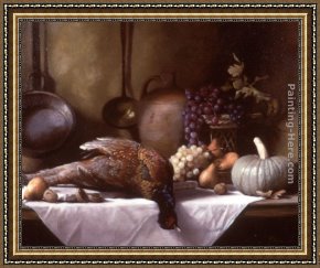 Four Children with a Basket of Fruit Framed Paintings - Still Life with Pheasant and a Basket of Fruit by Maureen Hyde