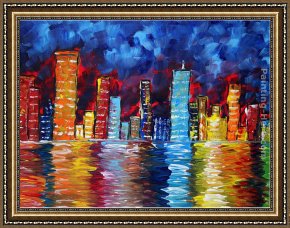 Starry Night Over The Rhone Framed Paintings - City Nights by Megan Aroon Duncanson
