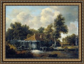 Flatford Mill Framed Paintings - A Water Mill by Meindert Hobbema