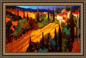 Golden Harvest Framed Paintings - Golden Fields of Tuscany by Michael O'Toole