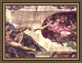 Buonarroti Framed Paintings - Creation of Adam detail by Michelangelo Buonarroti