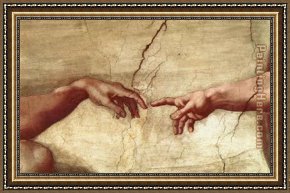 Buonarroti Framed Paintings - Creation of Adam hand by Michelangelo Buonarroti