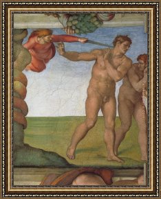 Buonarroti Framed Paintings - Genesis The Fall and Expulsion from Paradise The Expulsion by Michelangelo Buonarroti