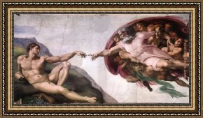 Buonarroti Framed Paintings - The Creation of Adam by Michelangelo Buonarroti
