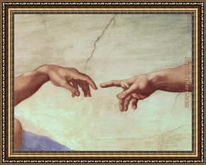 Buonarroti Framed Paintings - The Creation of Adam hand by Michelangelo Buonarroti