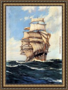 Puffins Over Sea Framed Paintings - The Clan McFarlane On High Seas by Montague Dawson