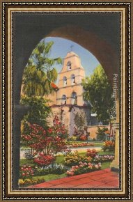 Ground Swell Framed Paintings - Grounds, Old Mission de Alcala, San Diego, California by Norman Parkinson