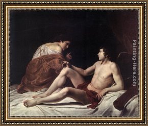 Cupid And Psyche As Children Framed Paintings - Cupid and Psyche by Orazio Gentleschi