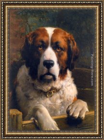 A Dog And Her Puppies Framed Paintings - A St. Bernard Dog by Otto Eerelman