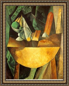 A Peasant Family Gathered Around The Kitchen Table Framed Paintings - Bread and Fruit Dish on a Table by Pablo Picasso