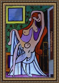 Nude on a Sofa Framed Paintings - Large Nude in Red Armchair by Pablo Picasso