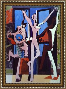 Crimson Dancer Framed Paintings - Three Dancers by Pablo Picasso