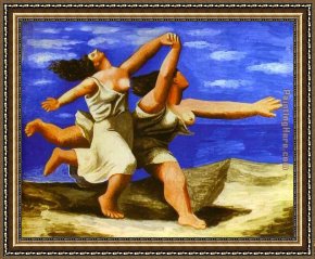 Women Framed Paintings - Two Women Running on the Beach The Race by Pablo Picasso