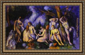 Bathers Framed Paintings - Big Bathers by Paul Cezanne