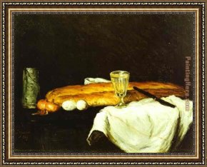 Cezanne Framed Paintings - Bread and Eggs by Paul Cezanne