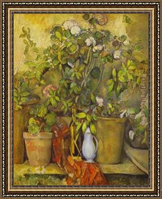 Cezanne Framed Paintings - Flower Pots by Paul Cezanne