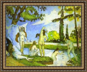 Cezanne Framed Paintings - Six Women Bathing by Paul Cezanne