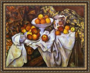 Life Framed Paintings - Still Life with Apples and Oranges by Paul Cezanne