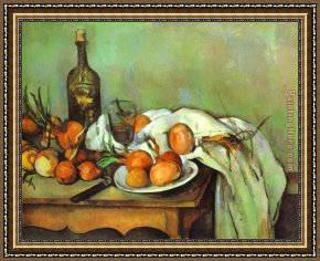 Life Framed Paintings - Still Life with Onions by Paul Cezanne