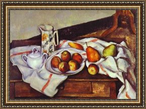 Cezanne Framed Paintings - Still Life with Peaches and Pears by Paul Cezanne