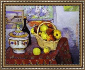 Cezanne Framed Paintings - Still Life with Soup Tureen by Paul Cezanne