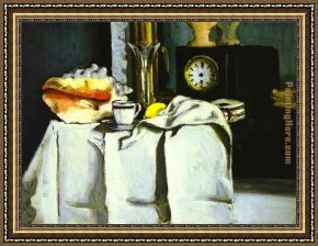 Cezanne Framed Paintings - The Black Clock by Paul Cezanne