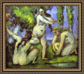 Bathers Framed Paintings - Three Bathers by Paul Cezanne