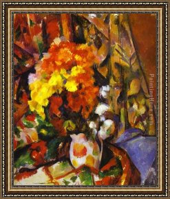Cezanne Framed Paintings - Vase with Flowers by Paul Cezanne