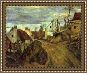 Cezanne Framed Paintings - Village Road Auvers by Paul Cezanne