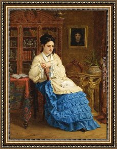 Bleue Framed Paintings - Femme en robe bleue revant by Paul Desire Trouillebert