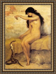 Pygmalion And The Image I - The Heart Desires Framed Paintings - The Nude Snake Charmer by Paul Desire Trouillebert
