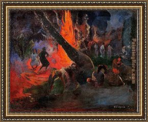 Dance Framed Paintings - Fire Dance by Paul Gauguin