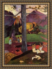 Hard Times Framed Paintings - In Olden Times by Paul Gauguin