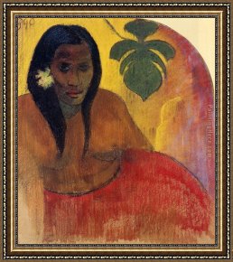 Tahitian Woman Near a River Framed Paintings - Tahitian Woman by Paul Gauguin