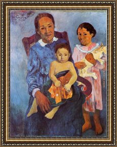 Tahitian Woman Near a River Framed Paintings - Tahitian Woman and Two Children by Paul Gauguin