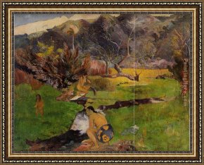 Tahitian Woman Near a River Framed Paintings - Tahitian Woman near a River by Paul Gauguin