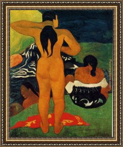 Women Framed Paintings - Tahitian Women Bathing by Paul Gauguin
