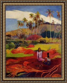 Women Framed Paintings - Tahitian Women under the Palms by Paul Gauguin