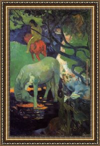 El Bano Del Caballo [the Horse's Bath] Framed Paintings - The White Horse by Paul Gauguin