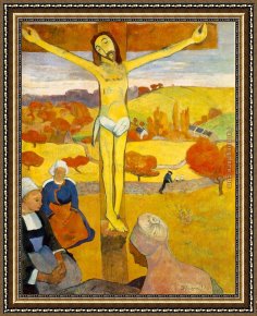 St Augustine Washing The Feet of Christ Framed Paintings - The Yellow Christ by Paul Gauguin
