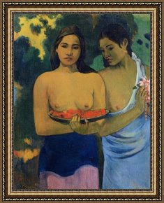 Tahitian Woman Near a River Framed Paintings - Two Tahitian Women 2 by Paul Gauguin