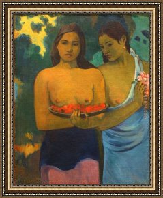 Women Framed Paintings - Two Tahitian Women by Paul Gauguin