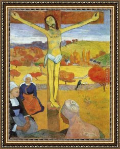 St Augustine Washing The Feet of Christ Framed Paintings - Yellow Christ by Paul Gauguin