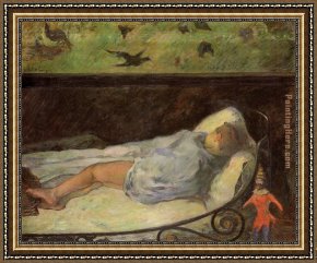 Young Girl Defending Herself Against Cupid Framed Paintings - Young Girl Dreaming by Paul Gauguin
