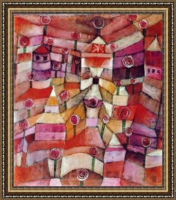 Two Roses on a Tablecloth Framed Paintings - The Rose Garden by Paul Klee