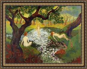 Bathers Framed Paintings - Three Bathers with Irises by Paul Ranson