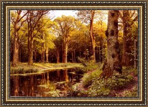 Brazilian Forest Framed Paintings - A Forest Stream by Peder Mork Monsted
