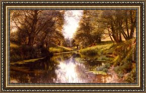 Cottage Stream Framed Paintings - A Winding Stream In Summe by Peder Mork Monsted