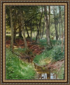 Deer Park Framed Paintings - Landscape With Deer by Peder Mork Monsted