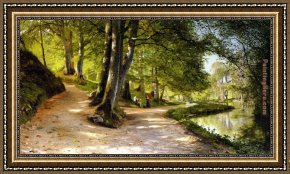The Umbrellas Framed Paintings - The Red Umbrella by Peder Mork Monsted
